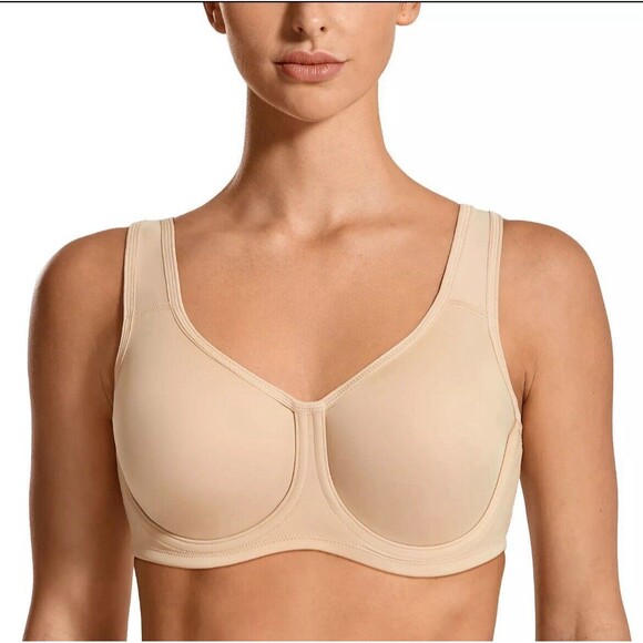 Syrokan Sports Bra Max Control Solid High Impact 46F Underwire Beige Plus‎ NWT - Picture 1 of 6